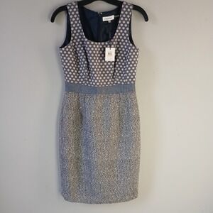 Calvin Klein Gray Polka Dot Sleeveless Tweed Mini Dress